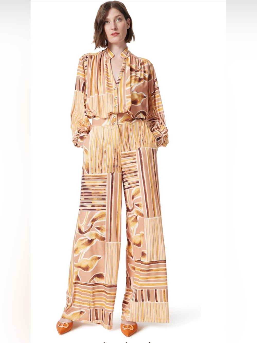 DEE OCLEPPO Mango Mojito watercolor piper jumpsuit. NWT SIZE S golds/tans. Flowy